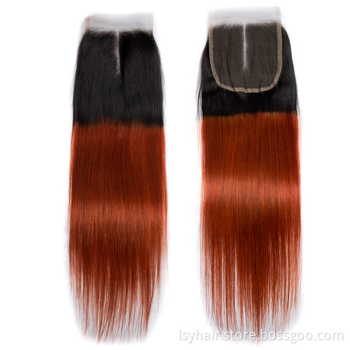Sexy Lady Ombre 1B/ 350 Golden Blonde Orange Color Brazilian Straight Virgin Human Hair 3 Bundles With Middle Part Lace Closure